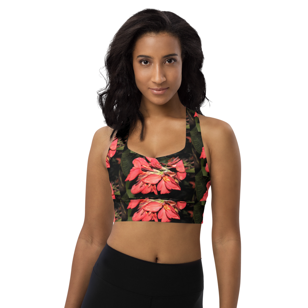"Pink Flower" Longline sports bra