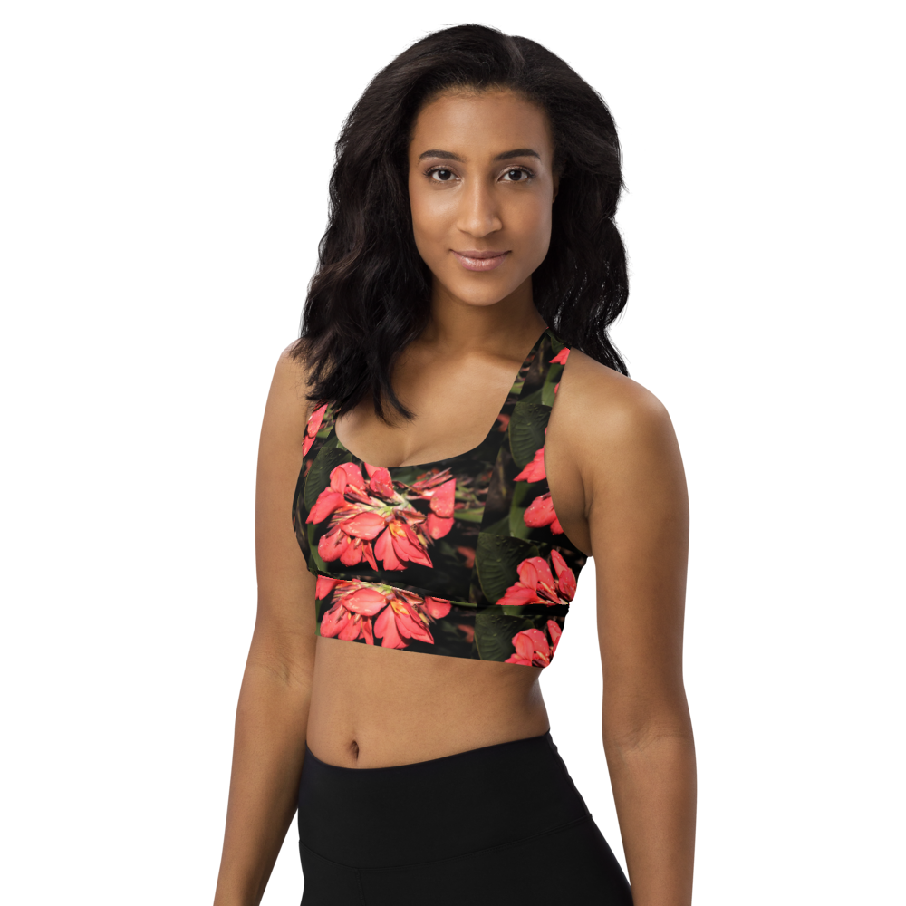 "Pink Flower" Longline sports bra