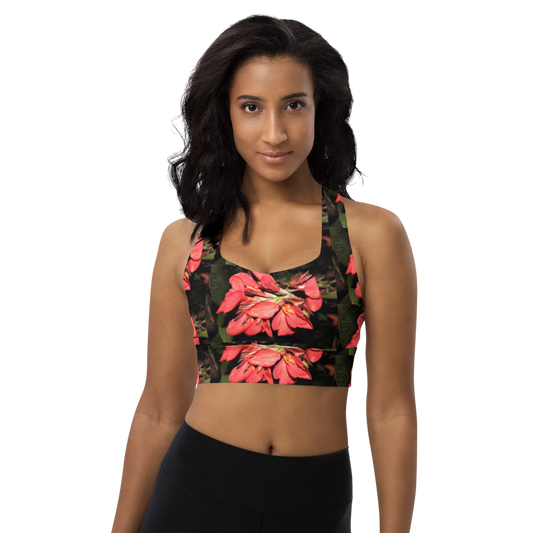 "Pink Flower" Longline sports bra